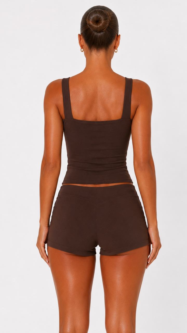 Kadie - Brown Gold Button Shorts Co-Ord