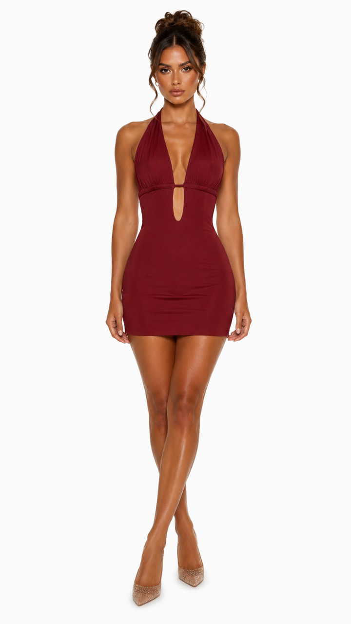 Emile - Halter Backless Mini Dress Burgundy