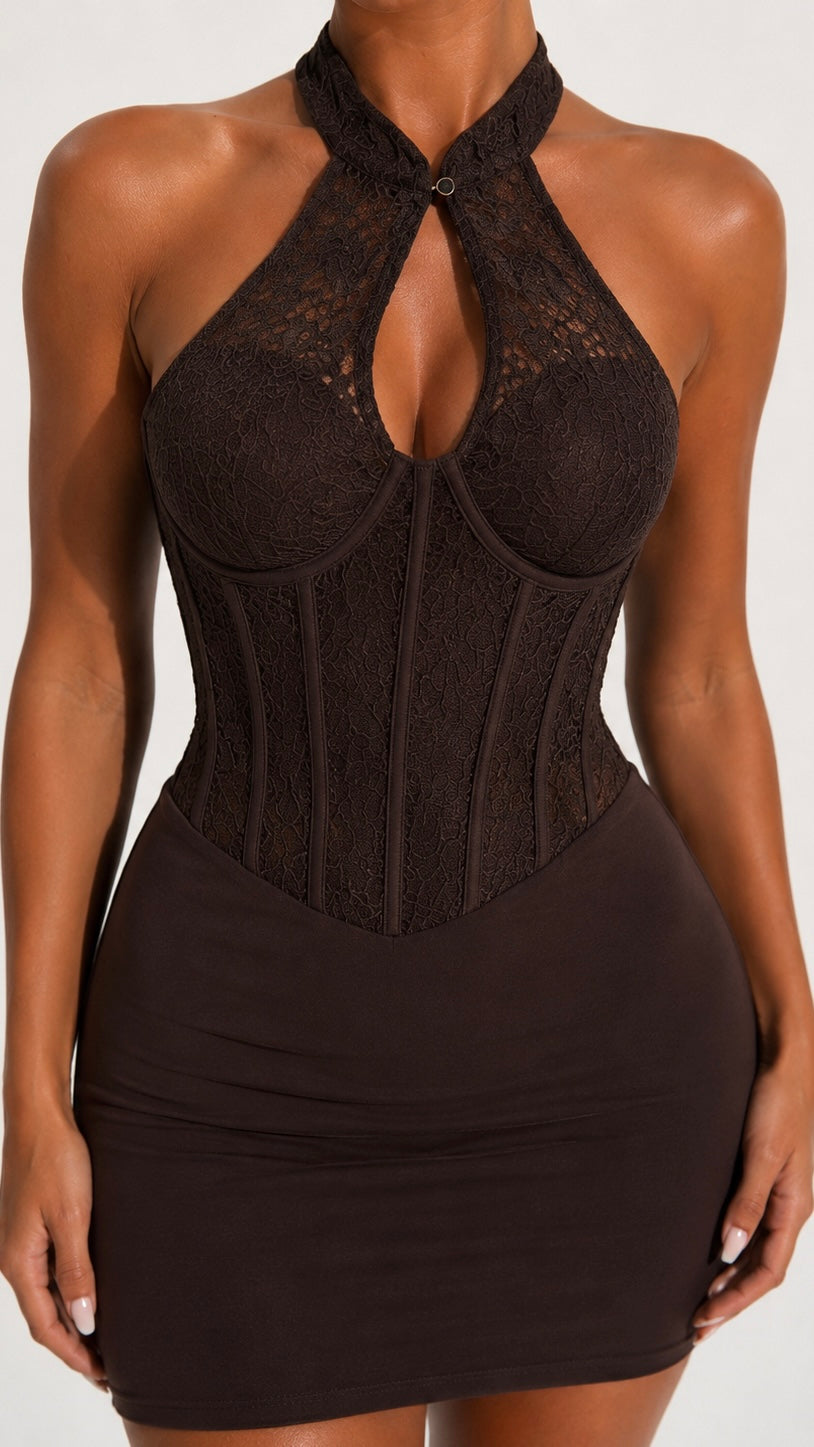 Orla - Brown Lace Corset Mini