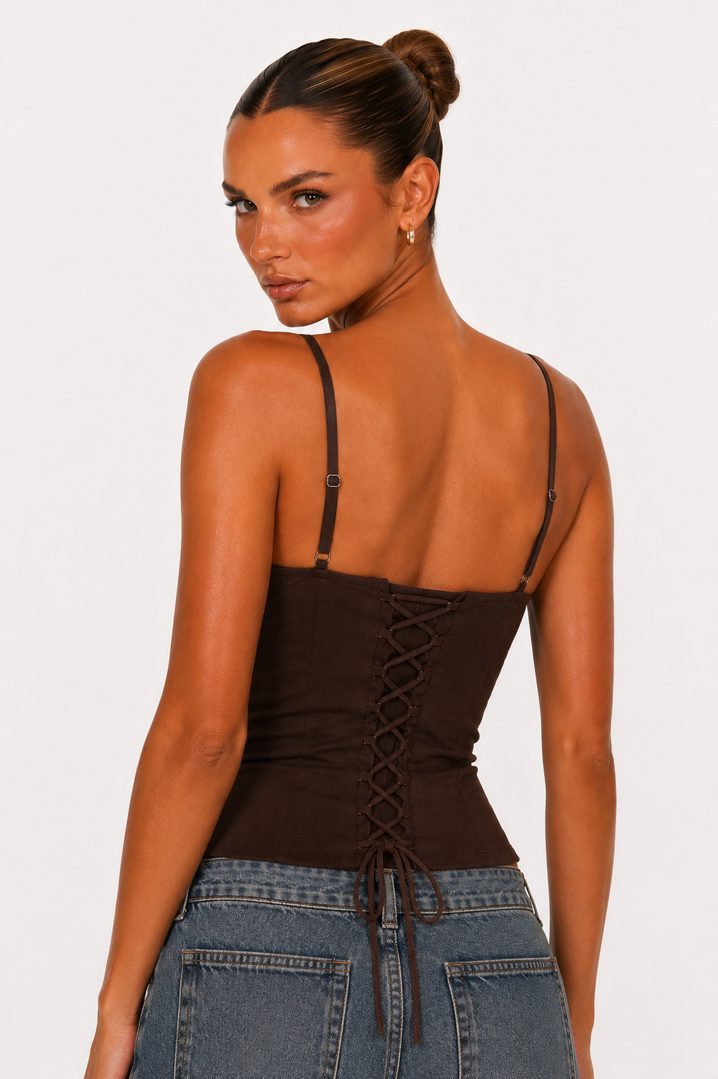 Yvette - Brown Tie Back Corset