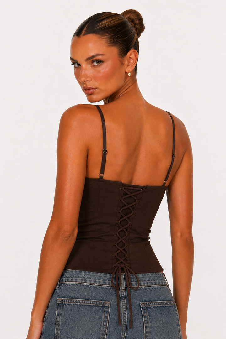 Yvette - Brown Tie Back Corset