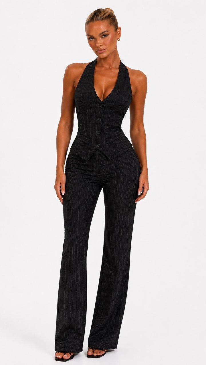 Georgia - Black Pinstripe Suit Co-Ord