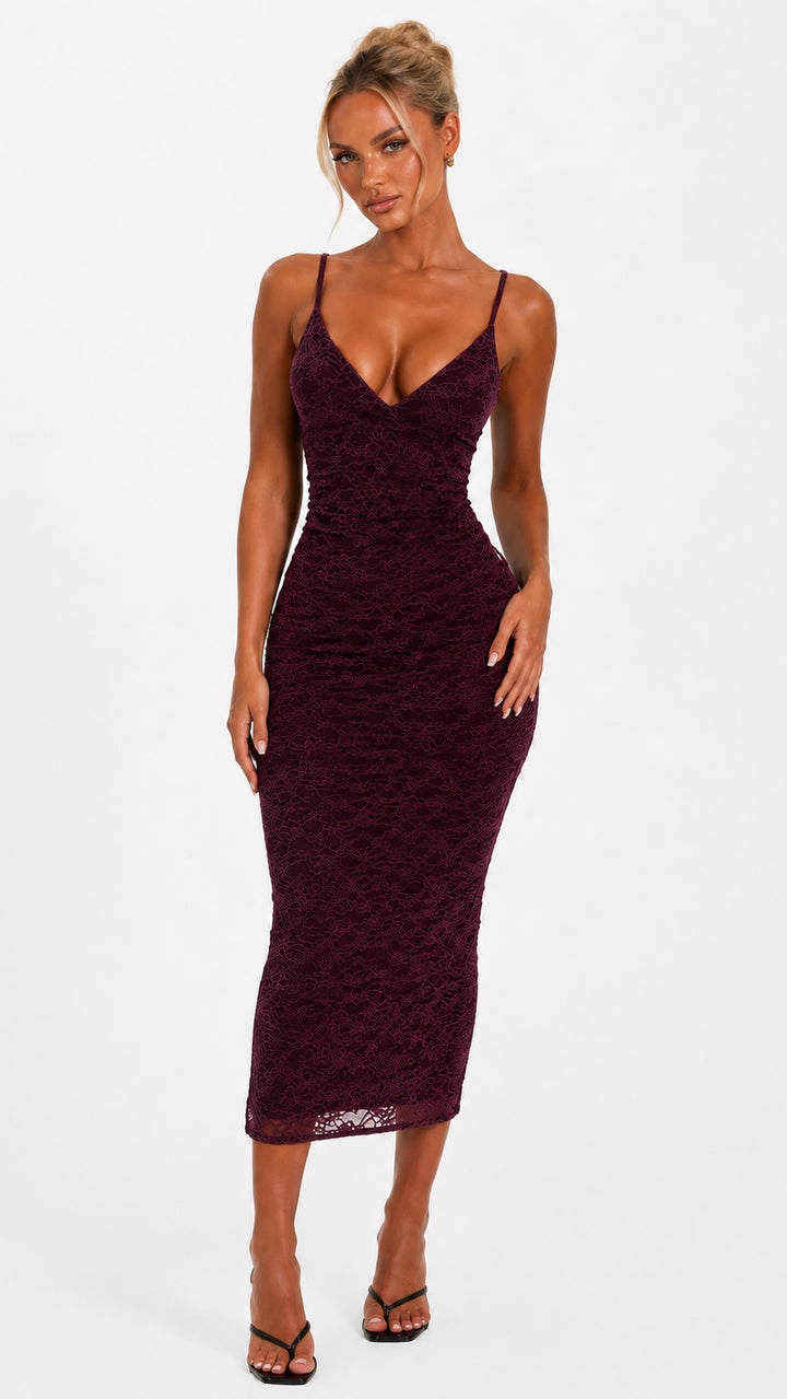 Daisy - Wine Lace Midi Dress