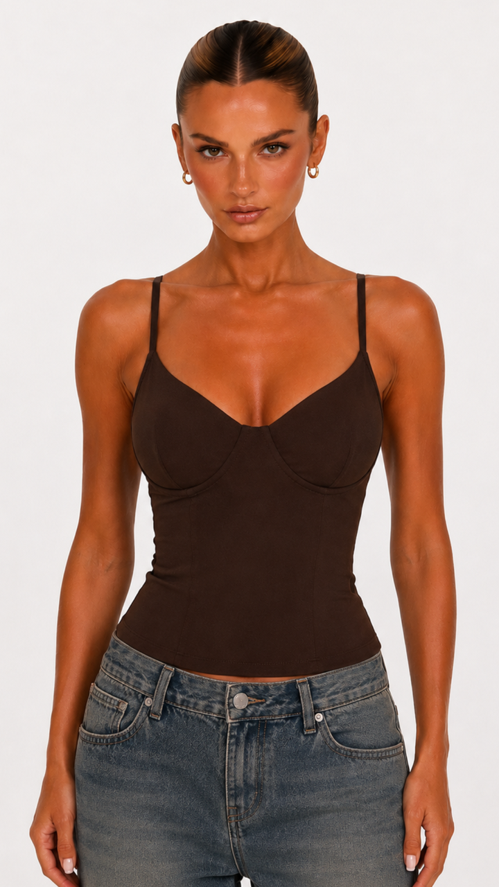 Yvette - Brown Tie Back Corset
