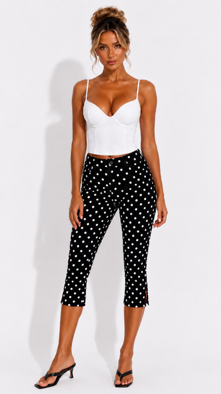 Irina - Black/White Polka Dot Capri