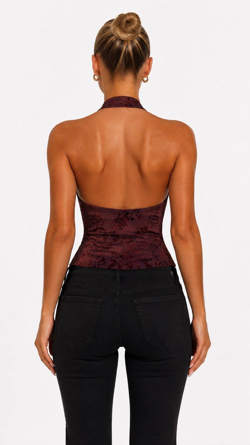 Kiah - Burgundy Velvet Print Military Crop