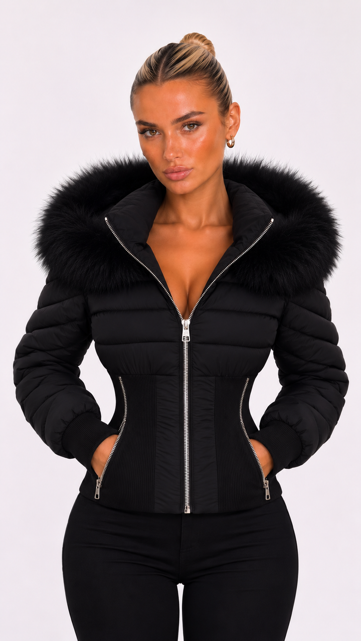 Karmen - Black Fur Hood Puffer Jacket