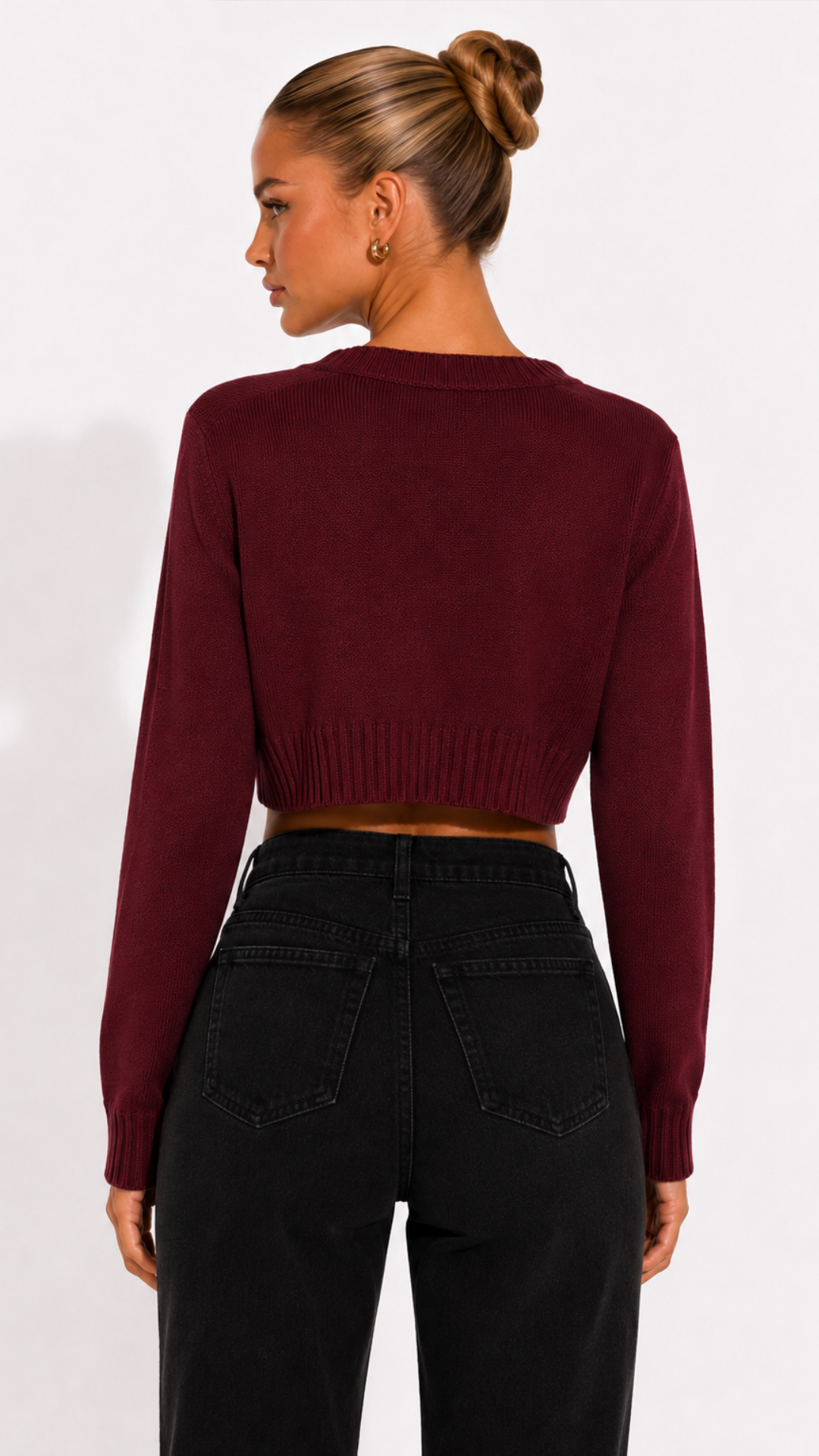 Leah - Burgundy Knit Ribbon Tie Cardi