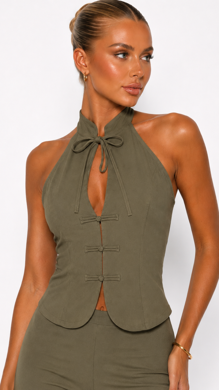 Arabella - Khaki Tie Detail Capri Co-Ord