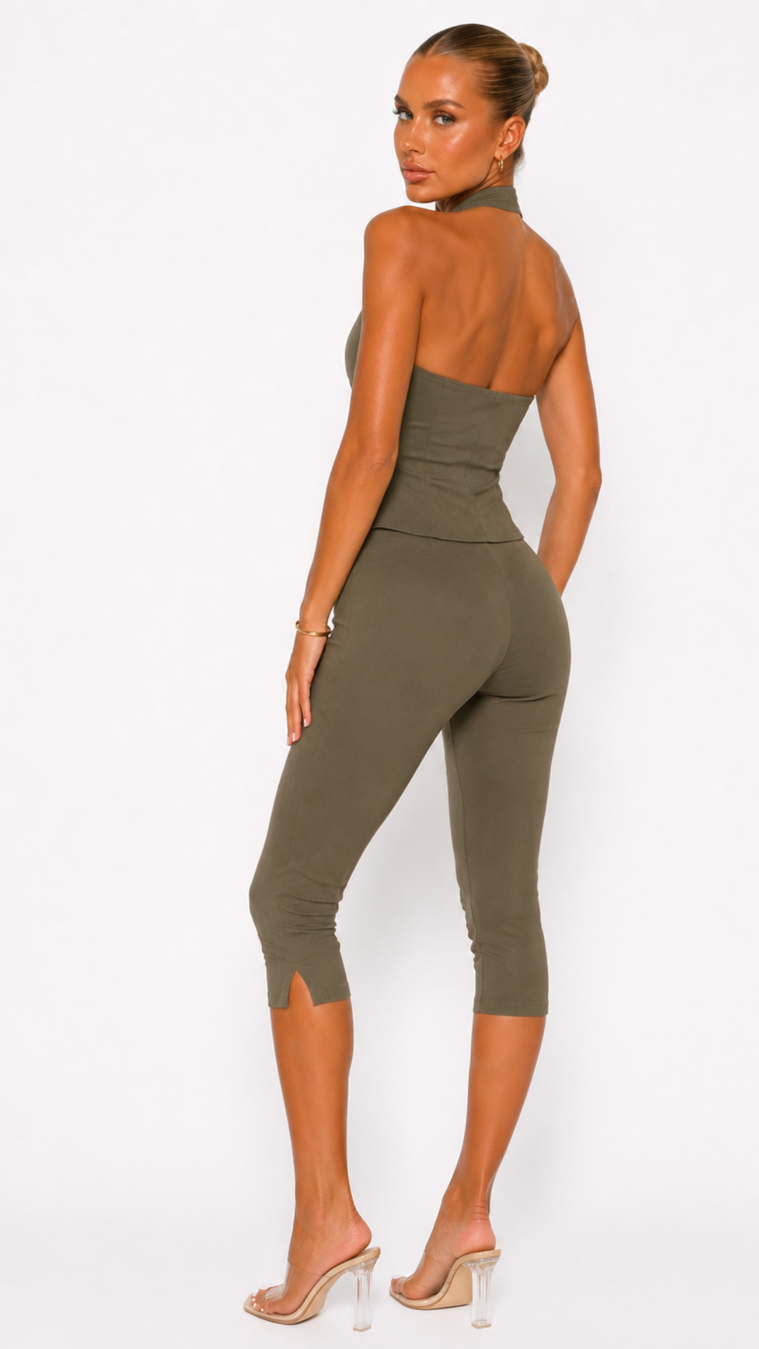 Arabella - Khaki Tie Detail Capri Co-Ord
