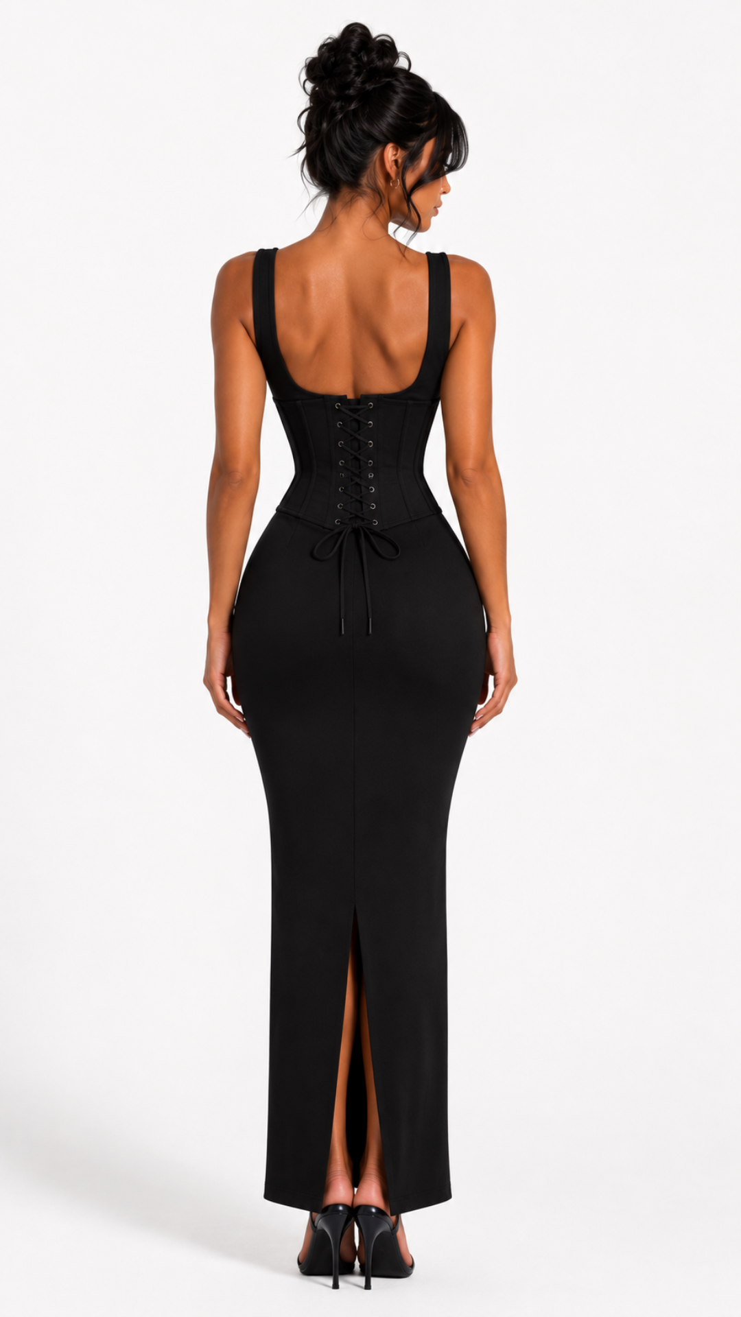Lucy - Black Corset Slit Back Maxi