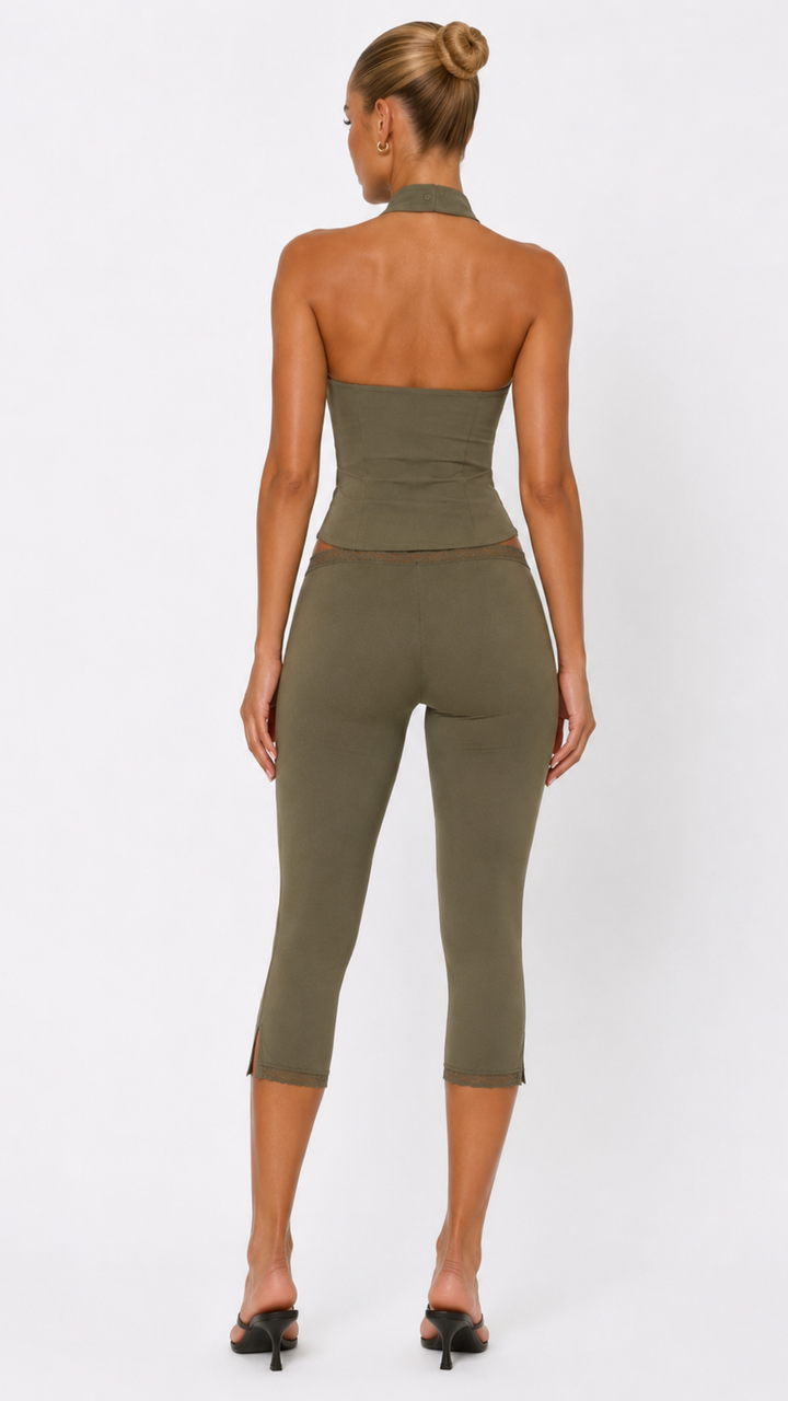 Arabella - Khaki Tie Detail Capri Co-Ord